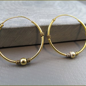 Indian hoop earrings with small ball made of real silver 925 gold plated