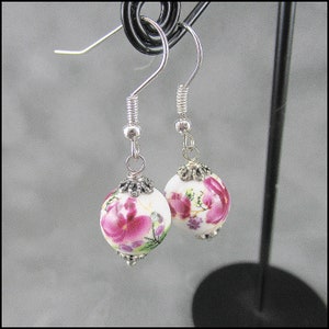 Genuine porcelain earrings hand-painted with pink or blue flowers image 10