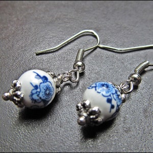 Genuine porcelain earrings hand-painted with pink or blue flowers image 5