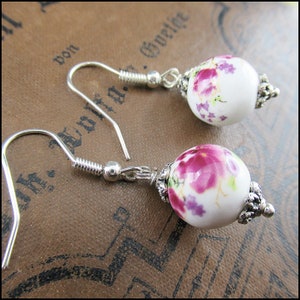 Genuine porcelain earrings hand-painted with pink or blue flowers image 7