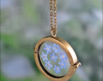 Collar Medallón con nomeolvides genuinos