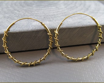 Indian hoop earrings with rope twisted in real silver 925 gold plated