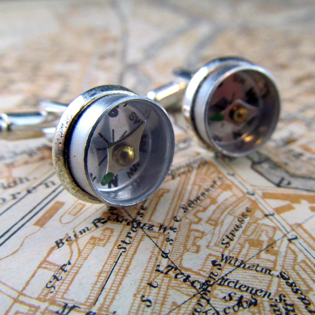 On Course - Compass Cufflinks Silvery - Etsy