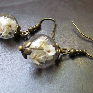 White wildflower earrings bronze or silver