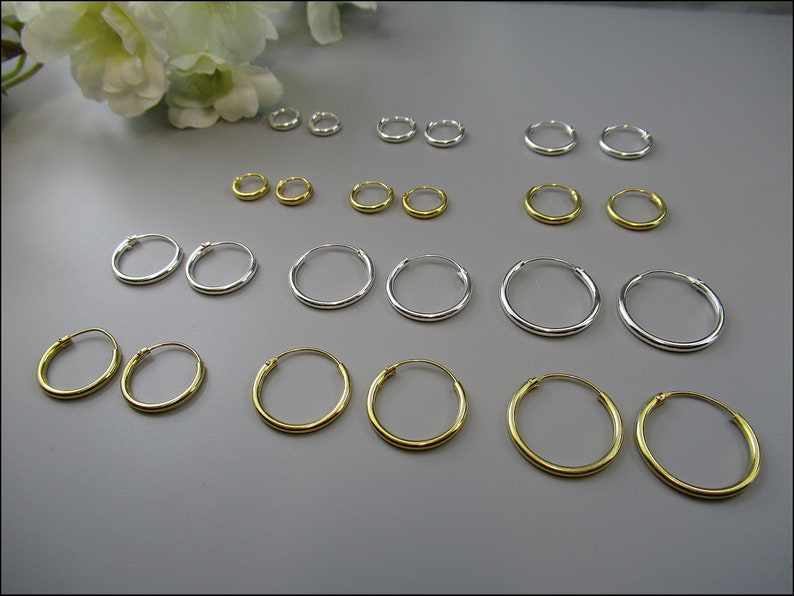 925 silver, simple hoop earrings 1.5 mm thick, 8 mm, 10 mm, 12 mm, 14 mm, 16 mm and 18 mm diameter image 2
