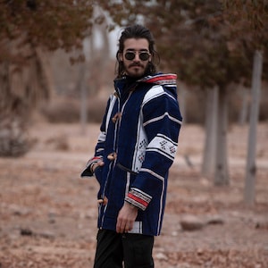 Moroccan Striped coat Cardigan, Sweater Coat, Hoodie coat from fleece, Handmade Wooltrendy Clothing, Women and Men