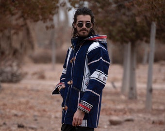 Moroccan Striped coat Cardigan, Sweater Coat, Hoodie coat from fleece, Handmade Wooltrendy Clothing, Women and Men