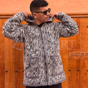 Casaco listrado marroquino Cardigan, Casaco de suéter, Casaco com capuz de lã, Roupas de lã feitas à mão, Mulheres e Homens, Dia dos Namorados