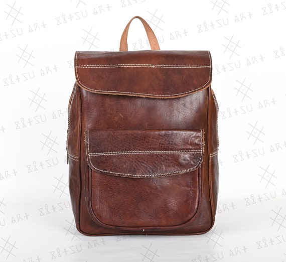 Moroccan Leather Shoulder Laptop Backpack for Men & Women  display picture 3