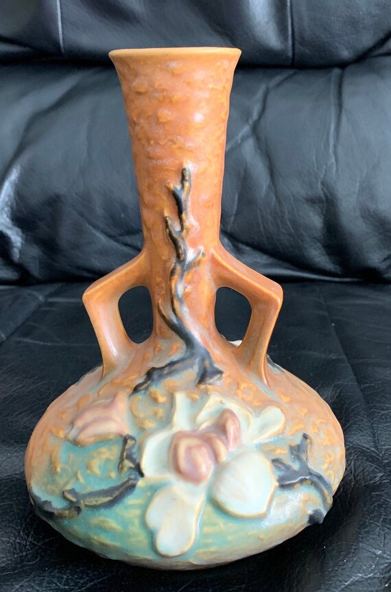 Roseville Magnolia Two Handled Bud Vase 1947 179 7 Etsy