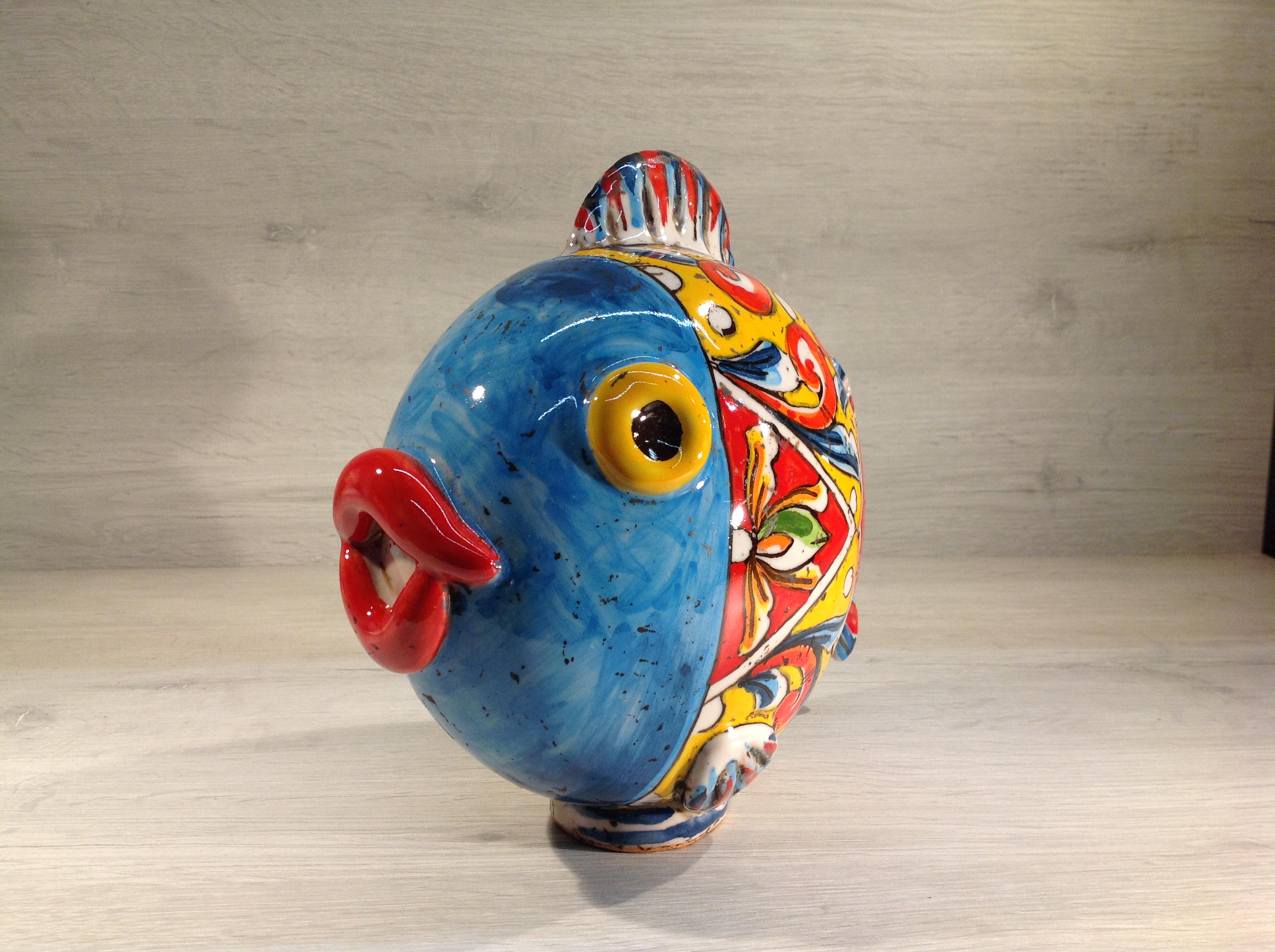 Poisson Décoratif En Céramique Artisanale Vietri - Modèle Pesce Palla - Fabriqué En Italie