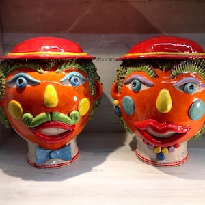 Modern Moorish heads in Caltagirone ceramic H 42, Sicilian handcrafted heads, Sicilian Moorish heads, Sicilian ceramic, collectible