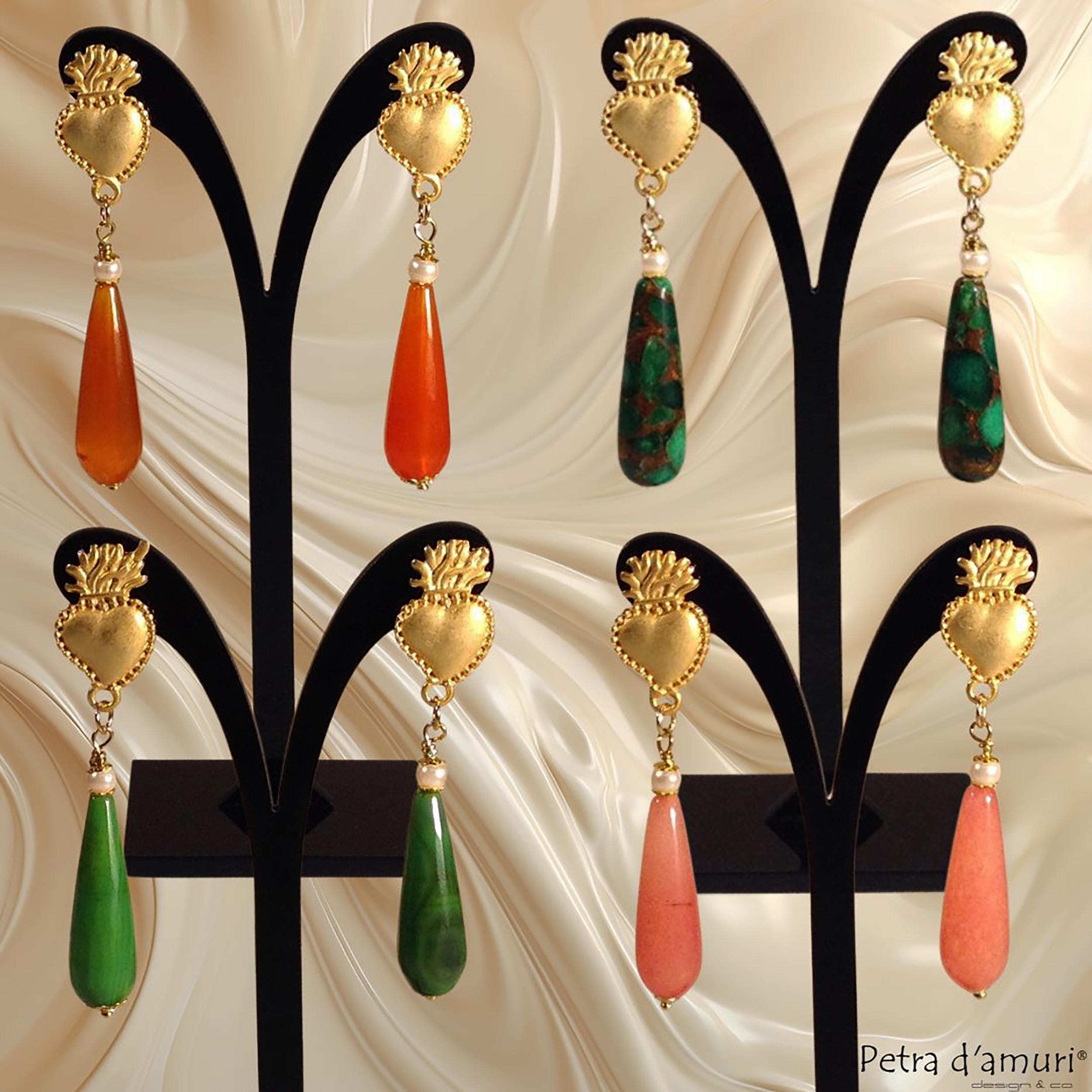 Boucles D'oreilles Style Sicily Boho - En Ottone, Soie Et Bois - Couleurs Rouge Et Or
