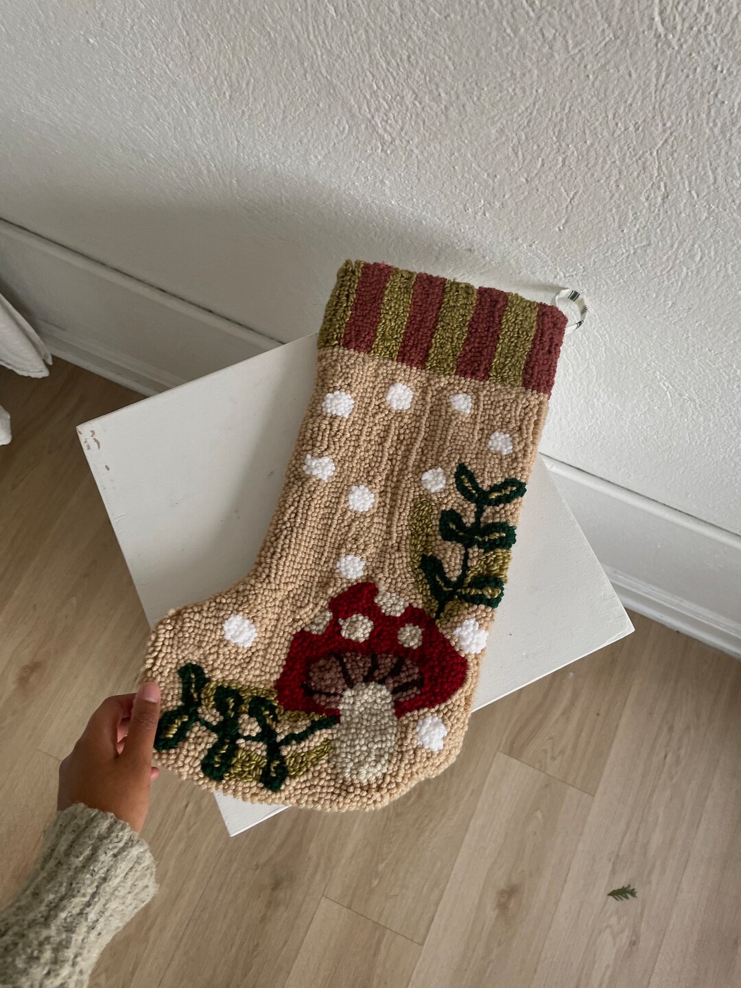 Handmade Punch Needle Stocking Winter Woodland Mushroom Etsy