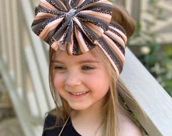 Leopard Stripes messy bow head wrap, messy bow headband, messy bow, mini messy bow, messy bow head wrap, messy head wrap