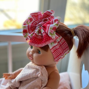 Vintage Rose Minikane messy bow, minikane head wrap, Minikane accessories, minikane bow, minikane, messy bow head wrap