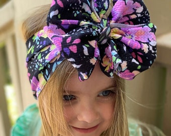 Neon Floral messy bow head wrap, messy bow headband, messy bow, mini messy bow, messy head wrap, head wrap, headband