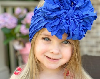 Cobalt blue ruffle messy bow, ruffle head wrap, messy head wrap, messy ruffle bow, messy bow headband, ruffle bow, messy headbands