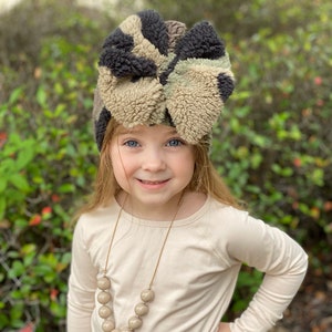 Camo Sherpa messy bow head wrap, sherpa headband, ear warmers, sherpa head wrap, messy bow headband, messy bow head wrap, winter ear warmer