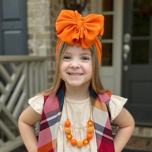 Sweet Potato messy bow head wrap, messy bow headband, messy bow, mini messy bow, fall bows, head wrap, orange head wrap, big bows
