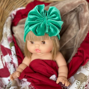 Green velvet Minikane messy bow, velvet headband, Minikane accessories, velvet head wrap, minikane, messy bow head wrap, velvet messy bow