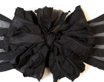 Black ruffle messy bow, messy bows, messy ruffle bow, messy ruffle bow headband, messy bow headband, hair bows, messy headbands