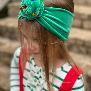 Let it Shine velvet top twist, top knot head wrap, Christmas tree head wrap, Christmas top knot, Christmas head wrap