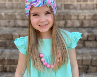 Easter Egg Swirl messy bow head wrap, messy bow headband, messy bow, mini messy bow, messy head wrap, head wrap, headband, Easter bow