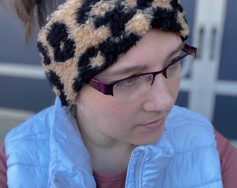 Leopard Sherpa headband, sherpa headband, ear warmers, sherpa head wrap, sherpa ear warmers, mommy and me headband
