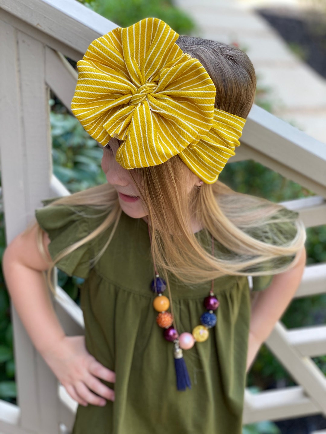 Canary Pin Striped Messy Bow Head Wrap Messy Bow Headband Etsy