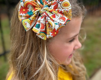 Groovy Fall mini messy bow, messy bow headband, messy bow clip, mini messy bow, fall messy bow