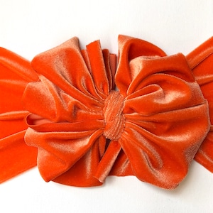 Pumpkin velvet messy bow, messy bow headband, messy bow head wrap, messy headband, velvet bow, mini messy bow, velvet messy bow