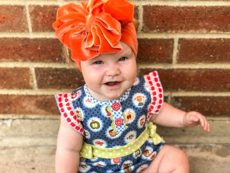 Pumpkin velvet messy bow, messy bow headband, messy bow head wrap, messy headband, velvet bow, mini messy bow, velvet messy bow image 4