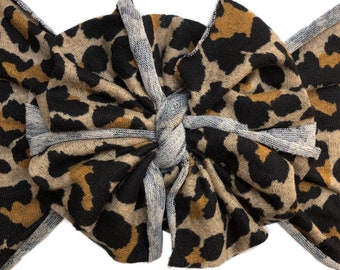 Vintage Leopard messy bow head wrap, messy bow headband, messy bow, mini messy bow, messy bow head wrap, messy head wrap, pink messy bow