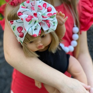 Cherry Sweet Minikane messy bow, minikane head wrap, Minikane accessories, minikane bow, minikane, messy bow head wrap