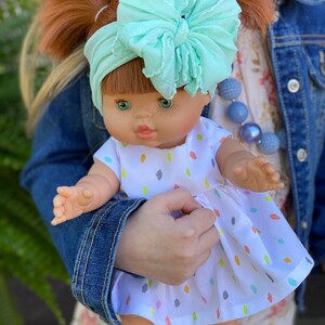 Mint ruffle Minikane messy bow, minikane head wrap, Minikane accessories, minikane bow, minikane, messy bow head wrap