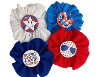 Fourth of July mini messy bow bundle, messy bow headband, messy bow clip, mini messy bow, patriotic messy bow, red white and blue