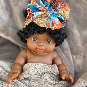Aztec Brushstrokes Minikane messy bow, minikane head wrap, Minikane accessories, minikane bow, minikane, messy bow head wrap