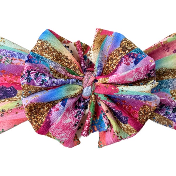 Partytime brushstrokes messy bow head wrap, messy bow headband, messy bow, mini messy bow, messy bow head wrap, messy head wrap