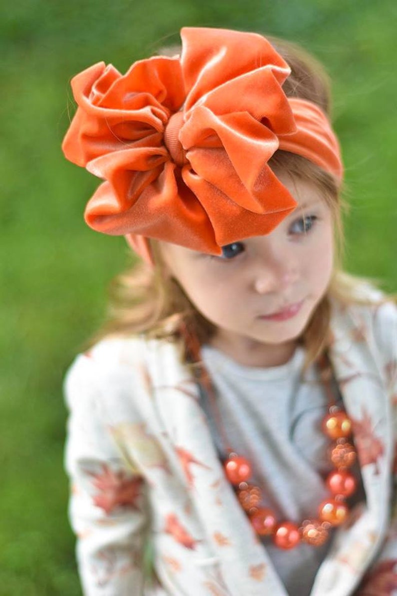 Pumpkin velvet messy bow, messy bow headband, messy bow head wrap, messy headband, velvet bow, mini messy bow, velvet messy bow image 3