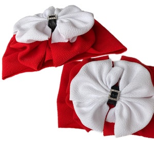 Santa Suit head wrap, double stacked headband, double stacked head wrap, santa head wrap, santa messy bow, toddler headband