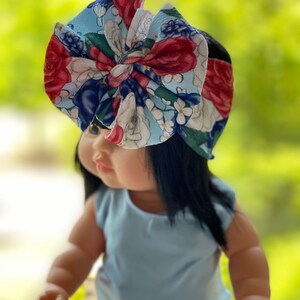 Americana Roses Minikane messy bow, minikane head wrap, Minikane accessories, minikane bow, minikane, messy bow head wrap
