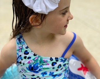 Porcelain White swim messy bow, swim messy bows, swim bows, messy headband, messy bow head wrap, baby headband, swim messy bow