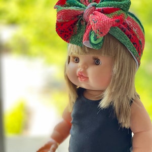 Watermelon brushstrokes Minikane messy bow, minikane head wrap, Minikane accessories, minikane bow, minikane, messy bow head wrap