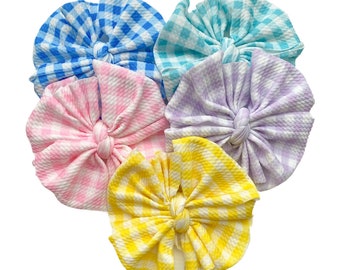 Spring Gingham mini messy bow bundle, messy bow headband, messy bow clip, mini messy bow, black messy bow