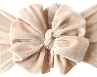 Champagne velvet messy bow, messy headband, messy bow headband, messy head wrap, messy bow, mini messy bow, velvet bow