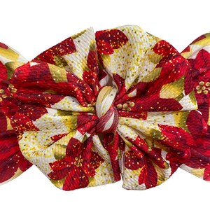 Poinsettia messy bow head wrap, messy bow headband, messy bow, mini messy bow, Christmas bow, messy head wrap, head wrap, headband