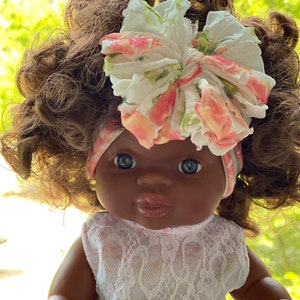 Sweet Peaches ruffle Minikane messy bow, minikane head wrap, Minikane accessories, minikane bow, minikane, messy bow head wrap
