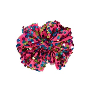 Hot Pink Sequin mini messy bow, messy bow headband, sequin messy bow, messy bow headband, baby headband