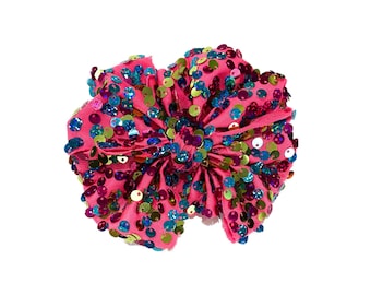 Snabbrosa paljett mini rosett, rörigt hårband, paljett rosett, rörigt hårband, babyhårband